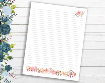 Pink Floral Lined ~ Tear-Off Letter Sized Paper Pad (8.5" x 11")
