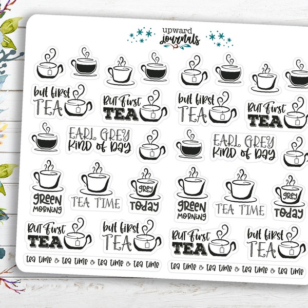 Tea Time / But First Tea ~ Planner Stickers ~ Cold Day, Hot Tea, Morning, Beverages, Comfort, Food, Warm Drinks, Printed, Tea Drinkers Gifts