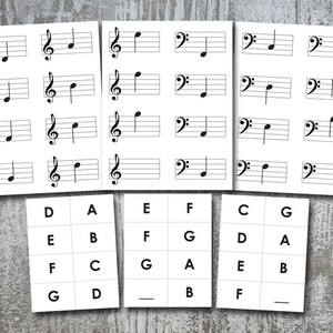 Basismuziekflashcards ~ Leermiddel voor het leren van basisnoten Treble bass G/F-sleutel, thuis afdrukbaar, 20 kaarten digitale download pdf-bestand