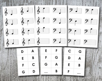 Basic Music Flashcards ~ Teaching Tool for Learning Basic Notes Treble Bass G F Clef , Printable at Home, 20 Cards Digital Download PDF File