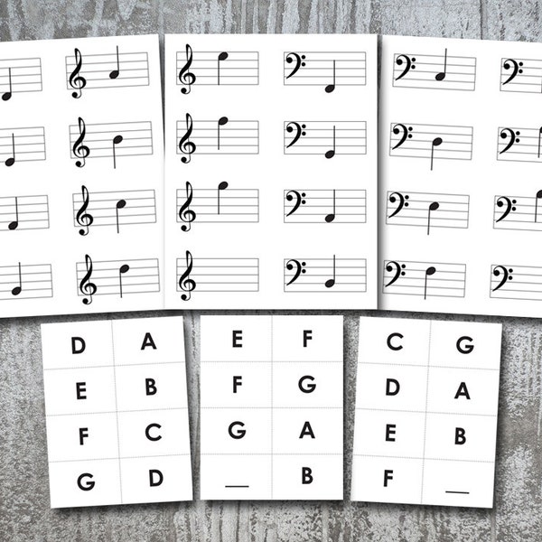 Basic Music Flashcards ~ Teaching Tool for Learning Basic Notes Treble Bass G F Clef , Printable at Home, 20 Cards Digital Download PDF File