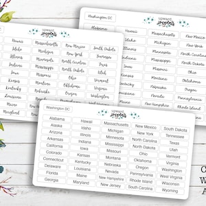 50 United States Stickers - State Capitals Text Labels: Travel, Trip Planning, Journaling, US Geography, Educational, Classroom Map Labels