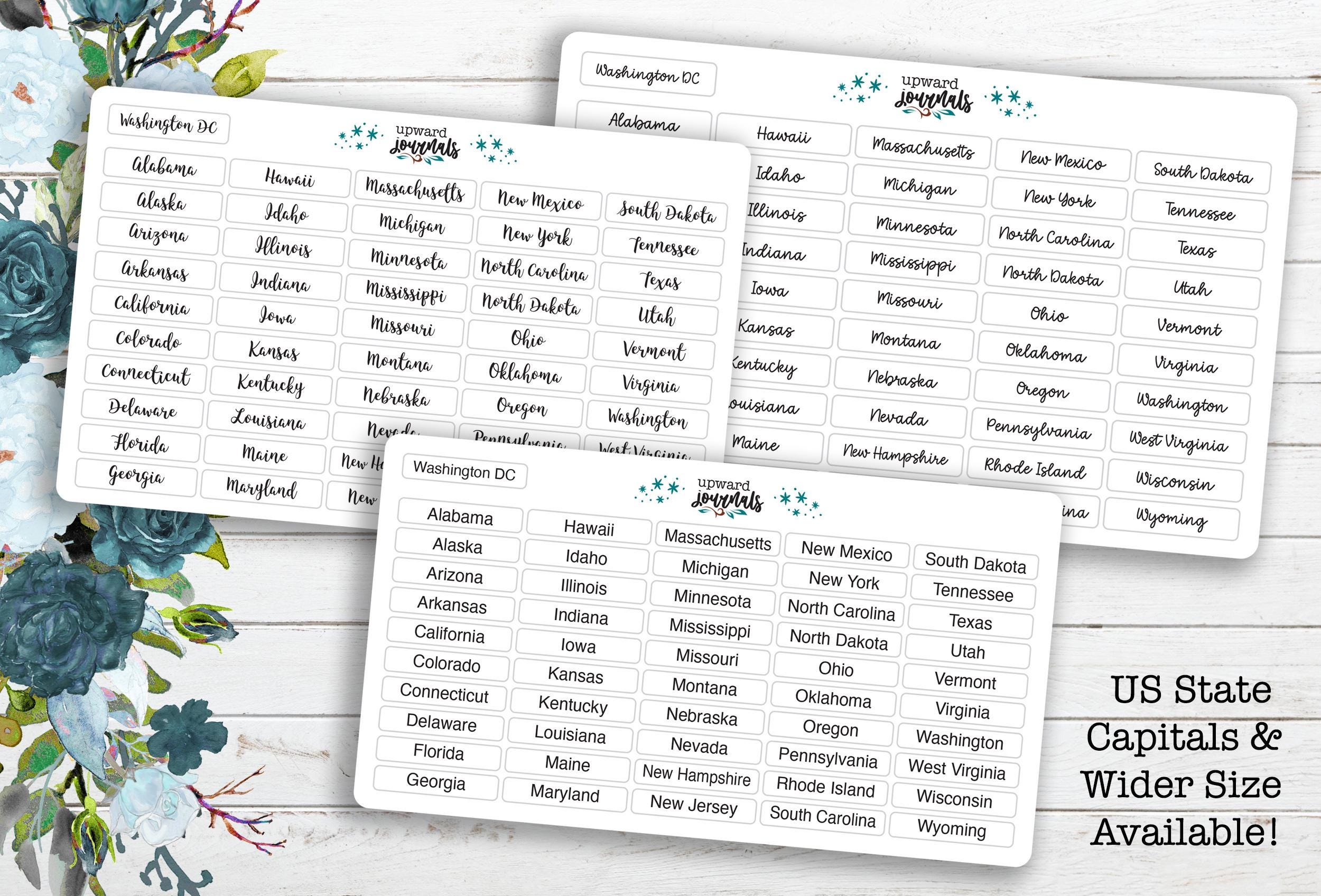 50 United States Stickers - State Capitals Text Labels: Travel, Trip ...