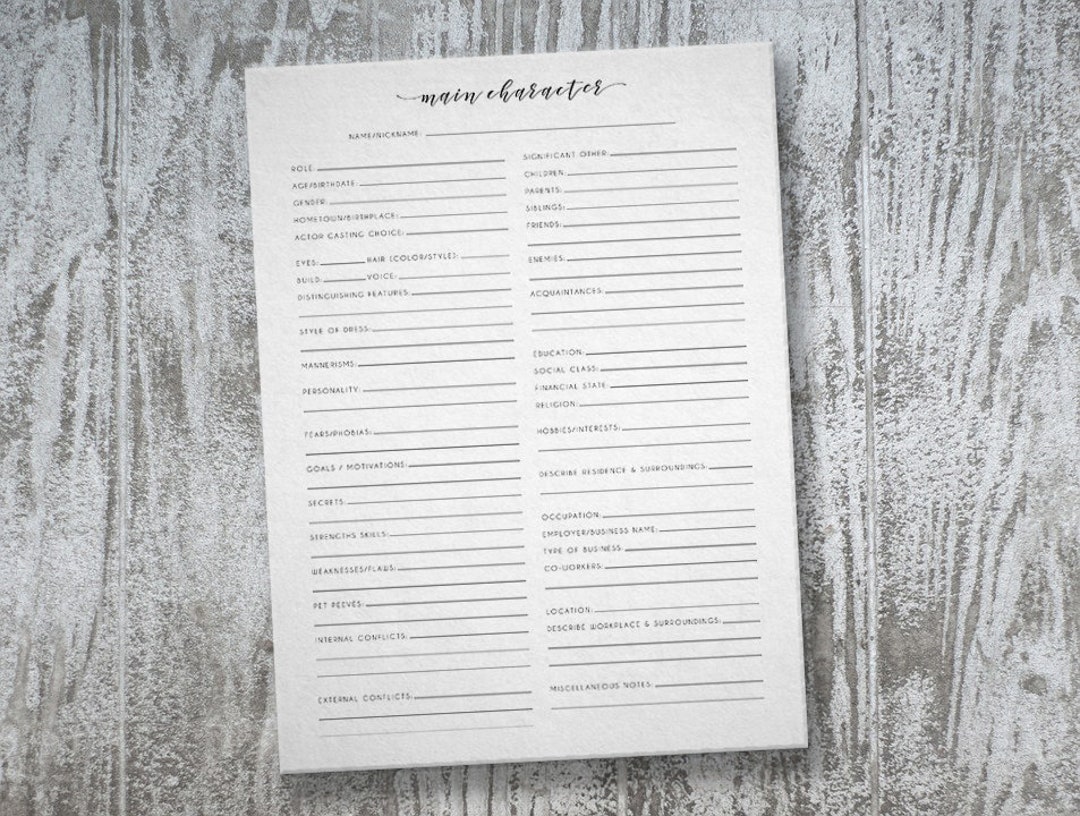 Fiction Character Development Outline Template (printable) PDF ~ (8 ...