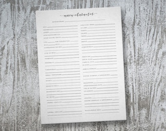 Belletristische Charakterentwicklung Gliederungsvorlage (Druckbar) PDF ~ (8.5x11) ~ Romangeschichte ~ Schreibanleitungen für Autoren ~ Sauberes Design
