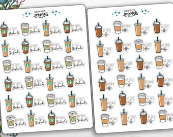 Coffee Planner Stickers: Starbucks, Café, Beverages, Morning Planning Labels