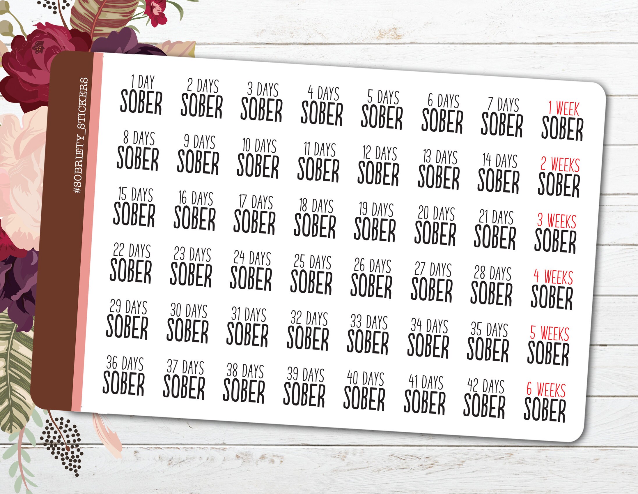Sobriety Tracker Planner Stickers BW1 Encouragement Days Etsy Canada