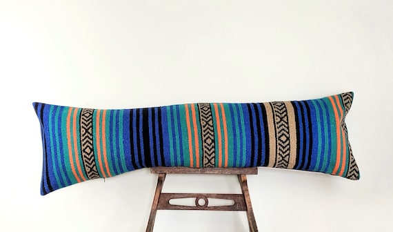 Extra Long Lumbar Pillow Cover Blue and Mexican Serape Pillow Cover in 2020