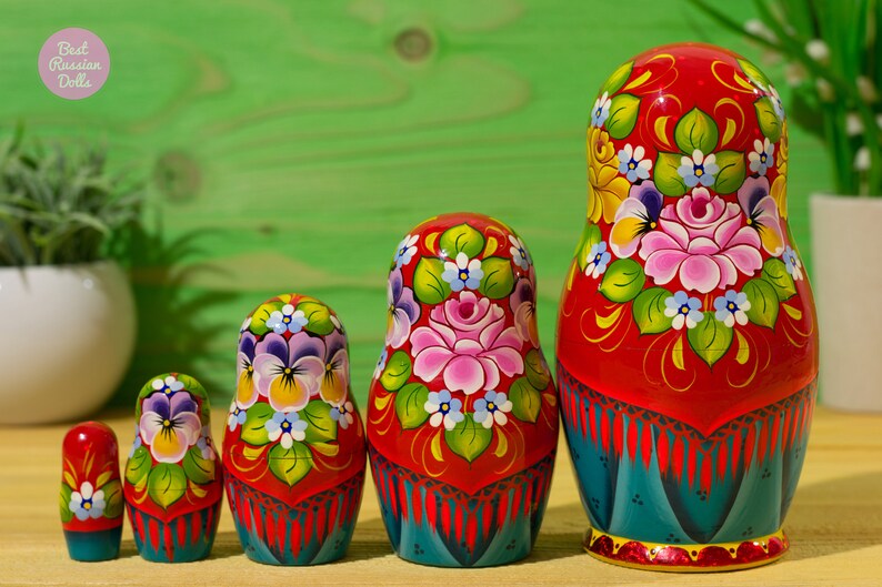 Nesting doll Gift idea for niece Matryoshka in red floral Etsy