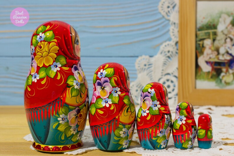 Nesting doll Gift idea for niece Matryoshka in red floral Etsy