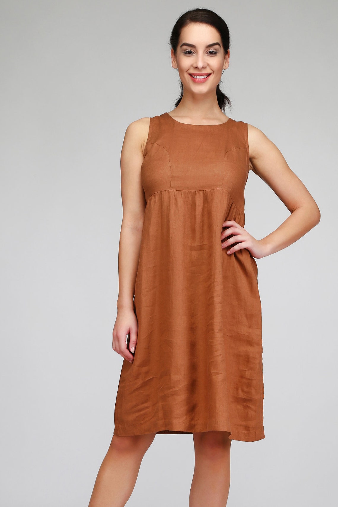 Causal Linen Dress Long Linen Dress Midi Linen Dress Brown | Etsy