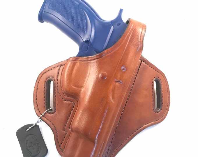 CZ 75 B with retention strap - Handcrafted Leather Pistol Holster