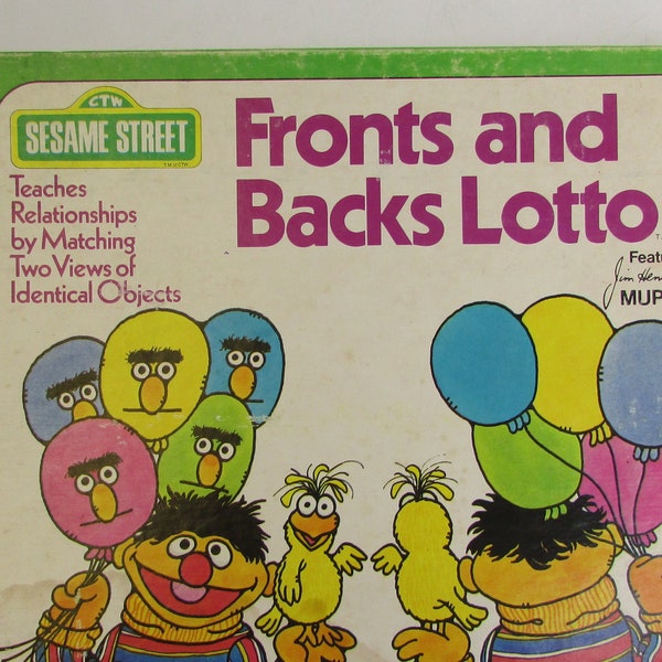 Vintage 1975 Sesame Street "Fronts and Backs Lotto" Bingo Game//Muppets Educational Ages 3 to 6//Vintage Milton Bradley Match 2 Views USA