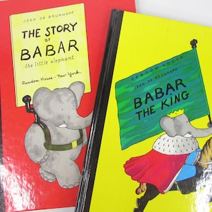 The Story of Babar the Little Elephant & Babar the King//1960s Random House Hardcovers//Jean De Brunhoff//2 Children&#39;s Books Stories
