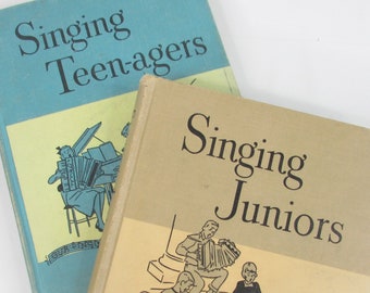 Singing Juniors Teenagers Songs For Youth//2 Vintage Hardcovers 1953 and 1954//Former Santa Barbara Junior High Music Books Illustrations