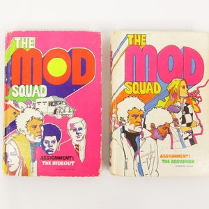 The Mod Squad Vintage Hardcovers//Assignment: The Hideout & The Arranger//Whitman Books//Authorized TV Adventure//Groovy Hippie Cops 60s 70s