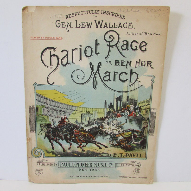 Antique Sheet Music 1928 Chariot Race or Ben image 1