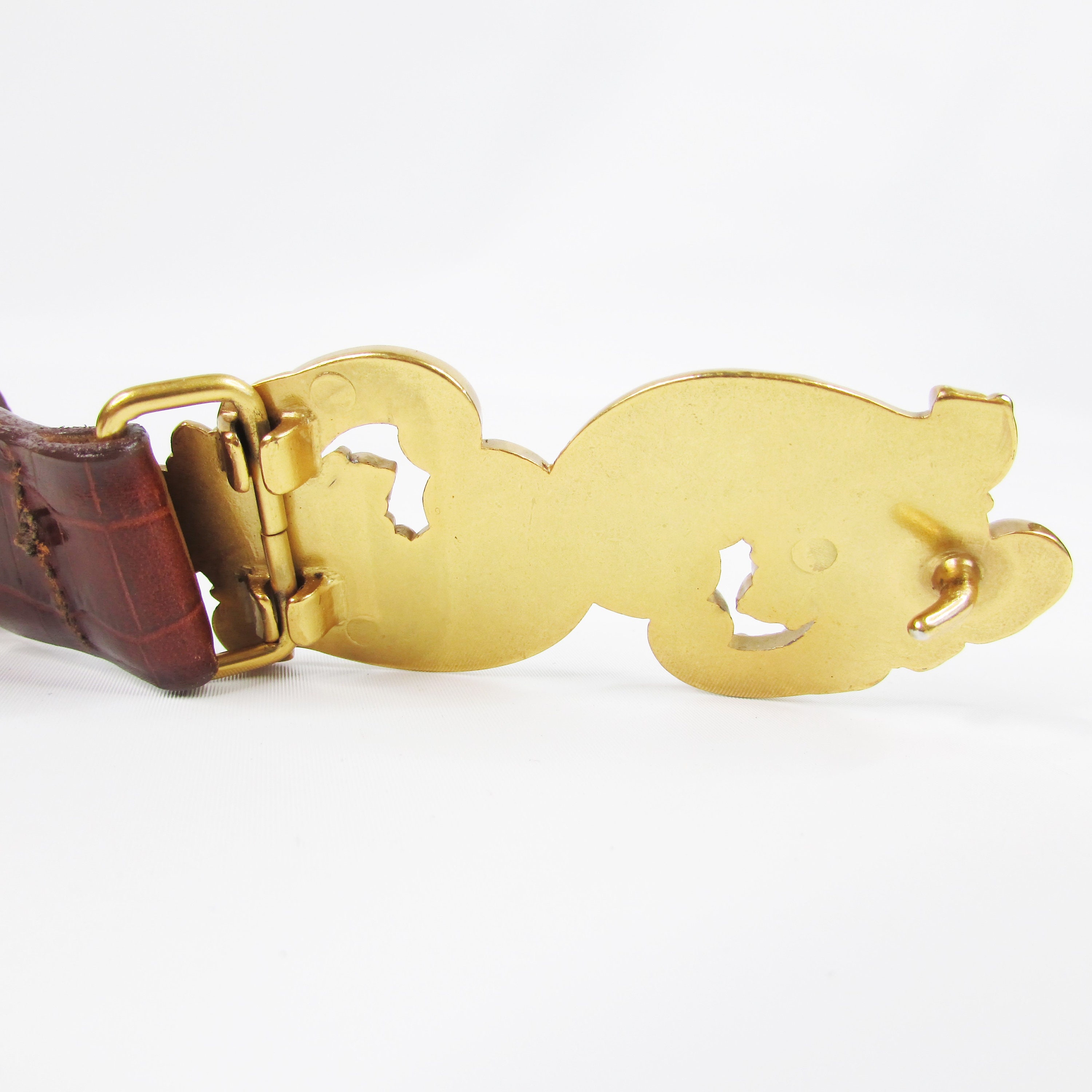 Vintage Cipriani tan leather and gold - brass belt Vintage Cipriani Leather Belt: Italian Alligator Calfskin  main image 3