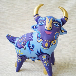 Moon cow whistle collectible art ceramic sculpture home decor toy