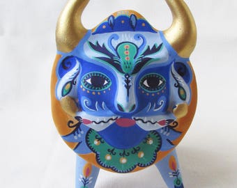 Taurus sculpture clay whistle home decor ceramic art Zodiac sign