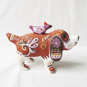 Basset - pretty dog, ceramic pennywhistle, collectible art,home decor.