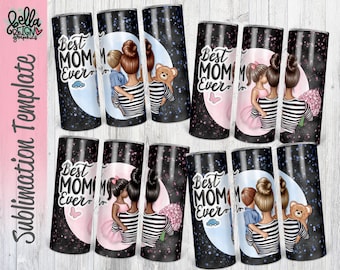 Skinny Tumbler Wrap Sublimation Design Template - Mother's Day Skinny Tumbler Sublimation Design - Best Mom Ever - 64 Files Included