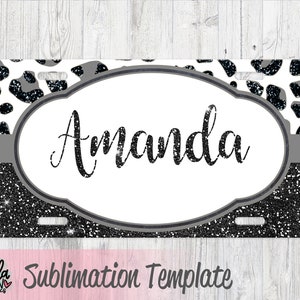 Cheetah Print Sublimation License Plate Template - Car Tag Template - Glitter Leopard License Plate Design - PNG - Sublimation File