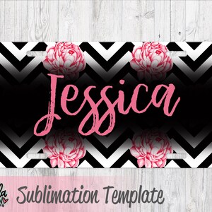 Peony Flower Sublimation License Plate Template - Car Tag Template - Chevron License Plate Design - PNG - Pink Flower Sublimation File