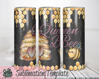 Honey Bee Skinny Tumbler Wrap Sublimation Design Template - Queen Bee Skinny Tumbler Sublimation Full Wrap -  Honeycomb 20oz Tumbler Design