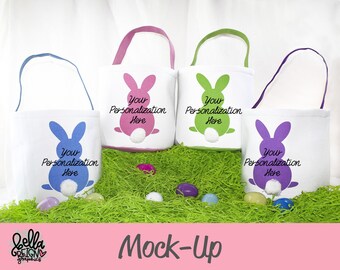 Easter Basket MockUp - Easter Bunny Canvas Tote Mockup - Bunny Tail Basket Mock Up - Easter Styled Stock Photo