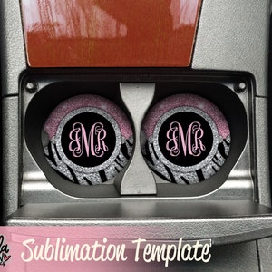 Car Coaster Sublimation Design - Car Coaster PNG - Zebra Print Car Coaster - Ensemble assorti - Design de sublimation - Pink Glitter Car Coaster