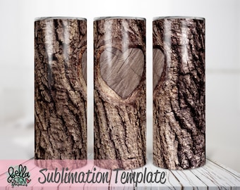 Heart Tree Carving Blank Wrap Designs Tumbler Wrap Design - Valentine's Day Sublimation Design - Wood Bark Heart - Skinny Tumbler Design