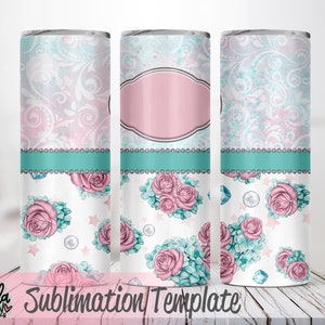 Skinny Tumbler Sublimation Design Template - Pink Rose Skinny Tumbler Sublimation Design - Skinny Tumbler Wrap - 20oz Tumbler