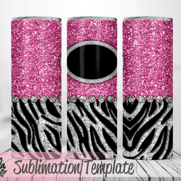 Skinny Tumbler Sublimation Design Template - Zebra Glitter Hot Pink Skinny Tumbler Sublimation Design - Skinny Tumbler Wrap - 20oz Tumbler