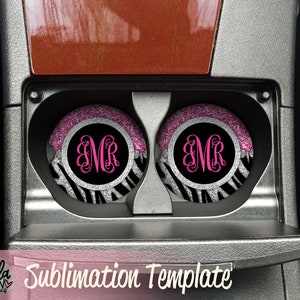 Car Coaster Sublimation Design - Car Coaster PNG - Zebra Print Car Coaster - Ensemble assorti - Design de sublimation - Pink Glitter Car Coaster