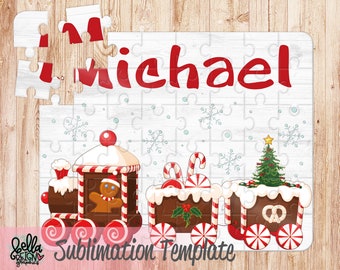 Christmas Puzzle Sublimation Design - Christmas Train Puzzle Template - Christmas PNG - Puzzle Designs - Ginger Bread Personalized Puzzle