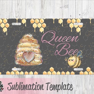 Sublimatie Kentekenplaat Sjabloon - Queen Bee Car Tag Template - Honingbij Kentekenplaat Ontwerp - Honingraat Hive PNG - Sublimatie Bestand
