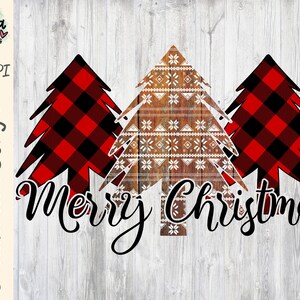 Merry Christmas Trees PNG - Buffalo Plaid Printable Sublimation - Christmas Plaid Clipart - Merry Christmas Print and Cut - Instant Download
