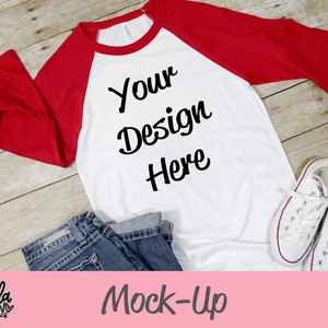 Mockup Raglan Bella Canvas 3200 - Unixes Raglan Mockup - Unisex Baseball T-shirt Mockup - Flat Lay Mockup - Baseball Shirt Mockup