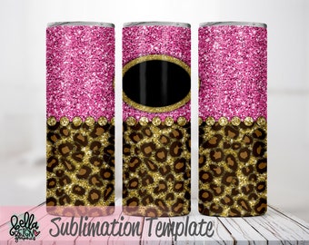 Skinny Tumbler Sublimation Design Template - Cheetah Glitter Hot Pink Skinny Tumbler Sublimation Design - Skinny Tumbler Wrap - 20oz Tumbler