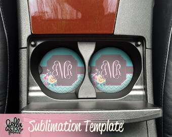 Car Coaster Sublimation Design - Car Coaster PNG - Cute Car Coaster - Matching Set - Sublimation Design - Pastel Flowers Car Coaster