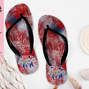 Sublimation Flip Flop Design - Flip Flop Template - Fourth of July Template - Fireworks PNG - Sublimation File - All American Girl
