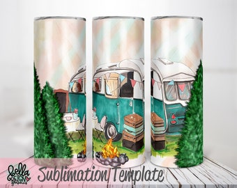 Skinny Tumbler Wrap Sublimation Design Template - Camping Skinny Tumbler Sublimation Design - Add Your Own Quote - 20oz Tumbler - Blank