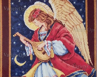 Vintage Needlepoint Kit: MELODIC ANGEL a James Himsworth design by Dimensions - Metallic Accents, Angel, Wings, Stars, Heaven, Music, Night