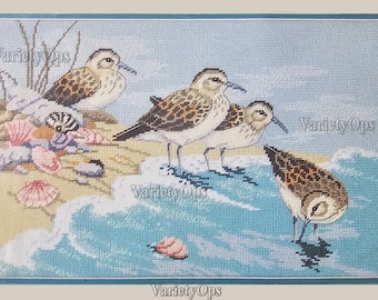 Vintage Needlepoint Kit: THE SANDPIPERS by Dimensions - Beach, sand, sea, shore, ocean, birds, water, wildlife, seashells, blue, summer