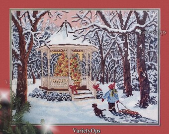 Rare Needlepoint Kit: CHRISTMAS MAGIC a Something Special by Candamar, Floss, Forest, gazebo, dog, snow, winter, Eve, Christmas, tree, child