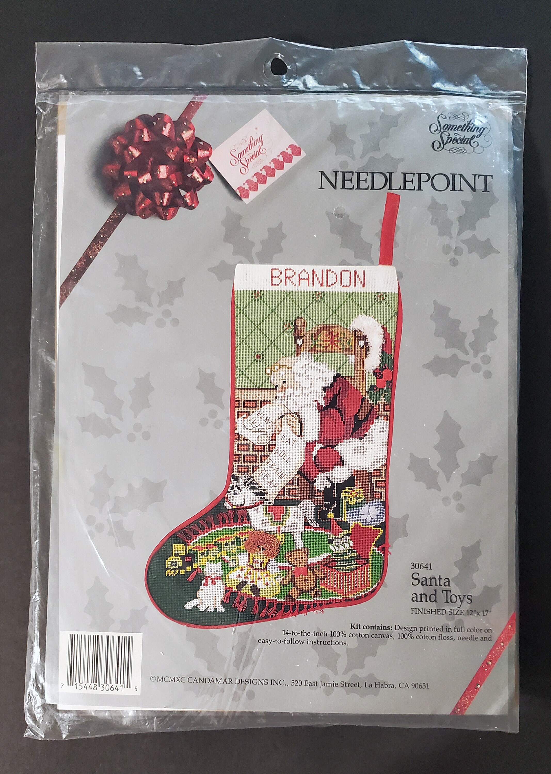 Rare Santa's Toy List Needlepoint Christmas Stocking Kit Train