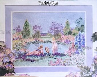 Rare Vintage Needlepoint Kit CHATEAU GARDEN Scene by Candamar Something Special -  Tranquil, Child, Lady, Garden, Summer, Spring, Lake, Pond