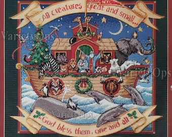 Vintage Needlepoint Kit: Dimensions NOAH'S NOEL - Design by James Himsworth - Floss Kit, Gold accent, Faith, Animals, Ark, God, Noah, Flood
