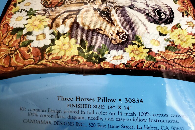 Vintage THREE HORSES PILLOW Needlepoint Kit By Candamar Etsy